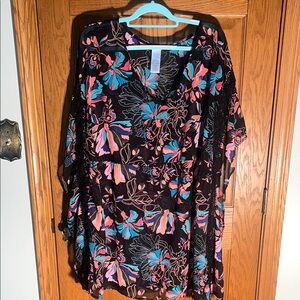 Time and Tru Black Floral Swim Coverup
